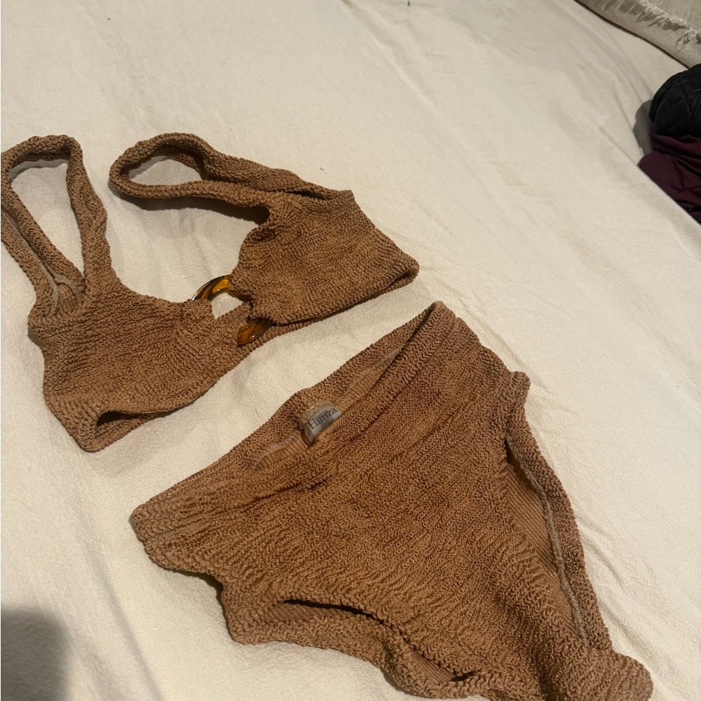 Hunza G Nadine Brown Textured Bikini Set